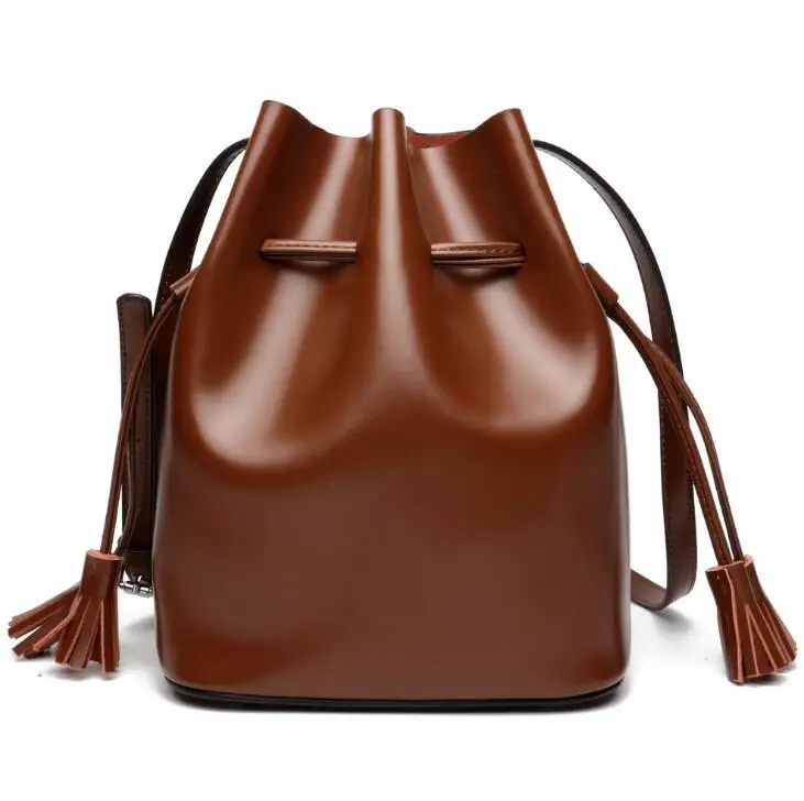 Simple style women&#39;s genuine leather handbag one shoulder bucket bag real leather cute female ...