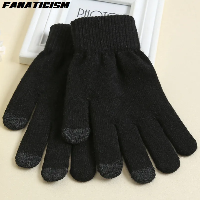 Fanaticism Free Size Unisex Non-slip Touch Screen Gloves Texting Mobile Phone Tablet PC Stretch Winter Knit Mittens Gloves - Цвет: Black