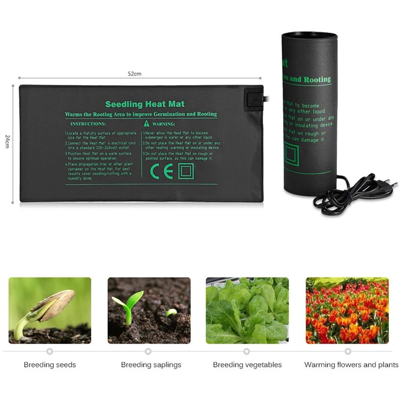 Indoor Garden Hydroponic 52x24cm Waterproof Plant Seedling Heating
