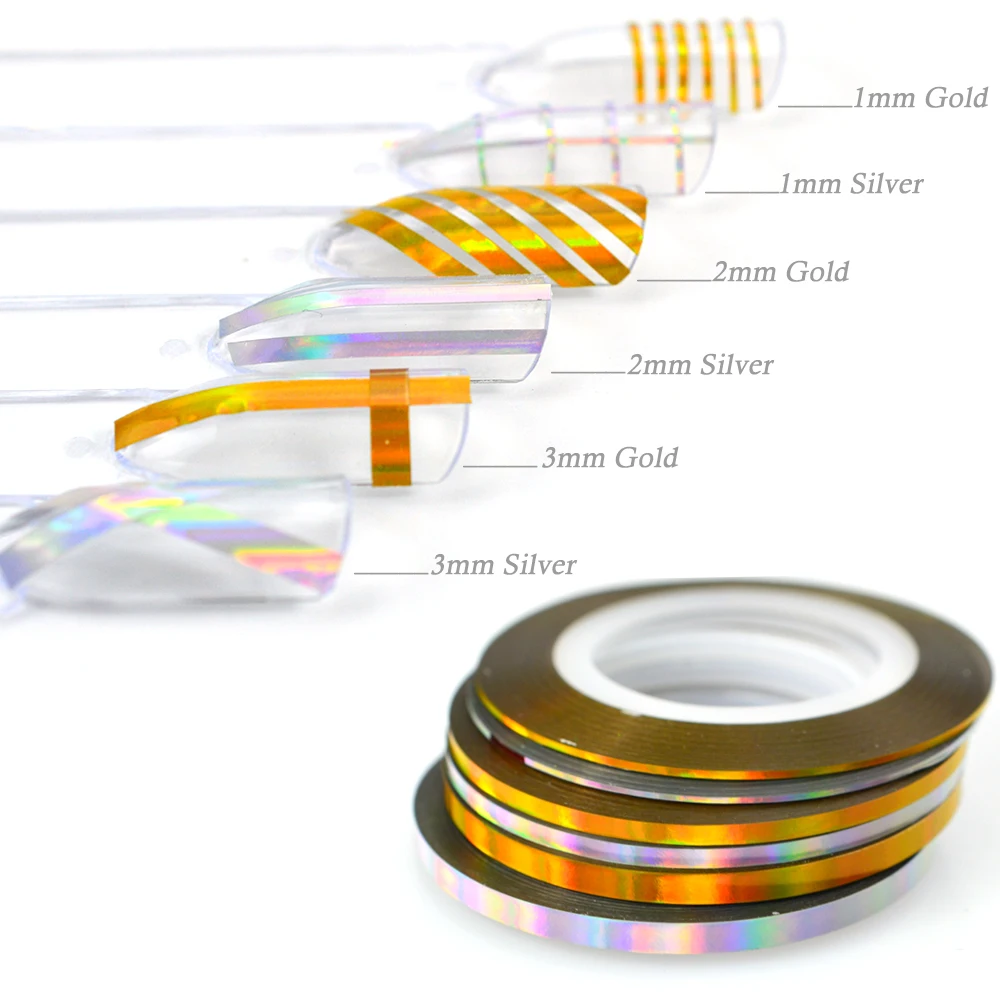 

1 Roll 1mm/2mm/3mm Color Gold Silver Rainbow Effect Nail Art Striping Tape Line Sticker Decoration Laser Nails Accessories SA341