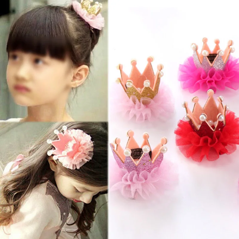 

New Crown Princess Hairpins Girls Fashion Shiny Star jewelry Pearl 1PC Headband Lace Cute Hair Accessories Hair Clip for girl