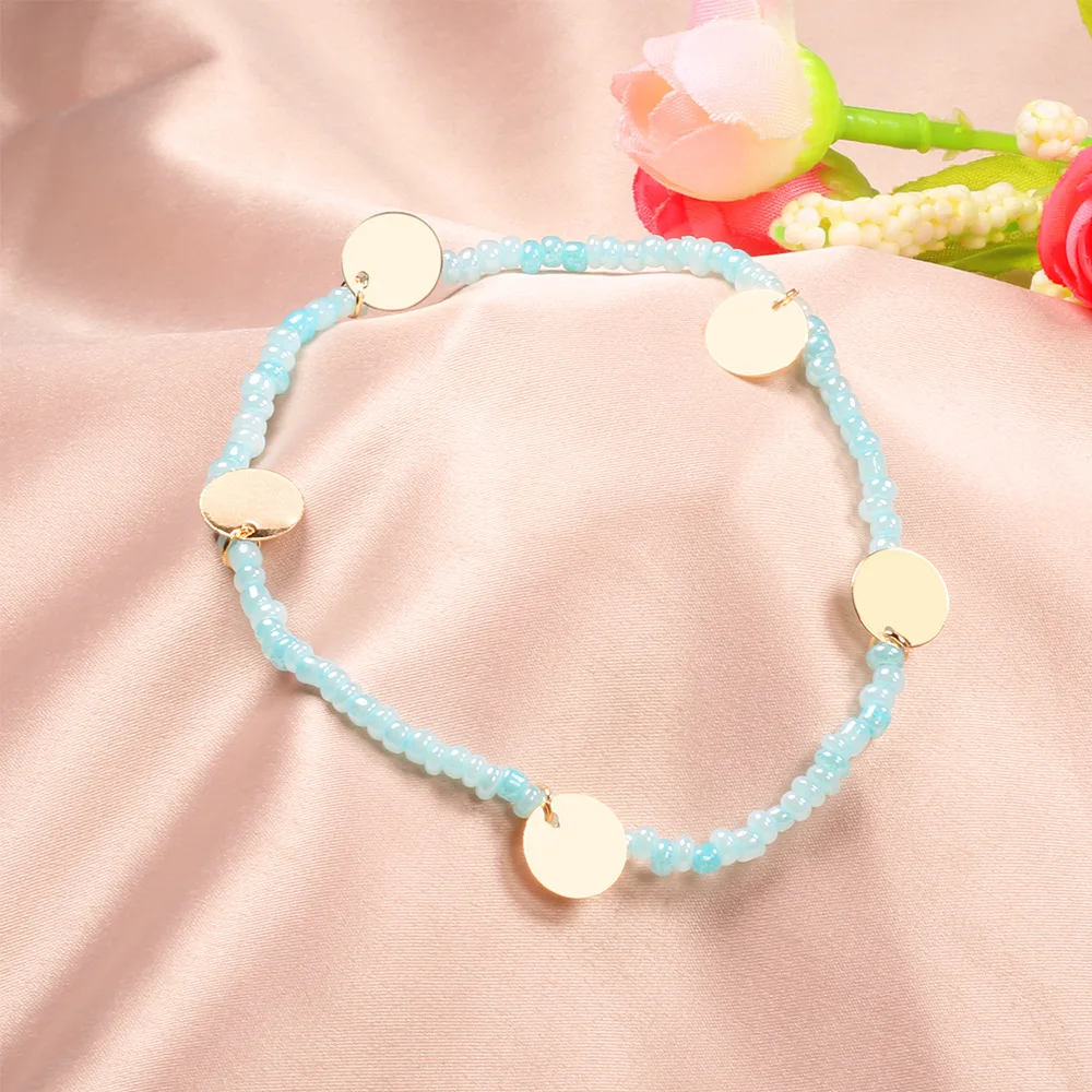 

8SEASONS Hot Round Pendant Elastic Anklets for Women New Stone Beads Anklet Bohemian Bracelets BOHO Ocean Jewelry Gift,1 PC