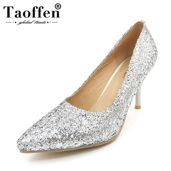 

TAOFFEN women high heel shoes footwear fashion lady pointed toe female quality heels pumps P10911 hot sale 30-43