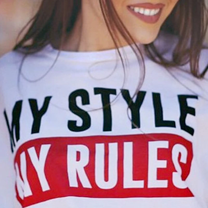 Новые женские футболки в стиле My style rules белая Повседневная футболка с буквенным