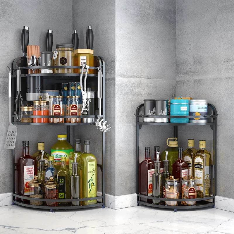 

Black Stainless Steel Kitchen Trigonometric Shelf Condiment Rack Wall Hanging Storage Rack Household Space Saving Multi-layer Co