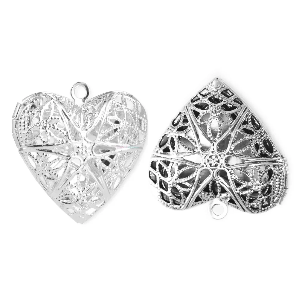 

1pc 25mm*26mm Multi-color DIY Jewelry Brass Hollow Silver Plated Photo Heart Essential Oil Diffuser Necklace Locket Pendants