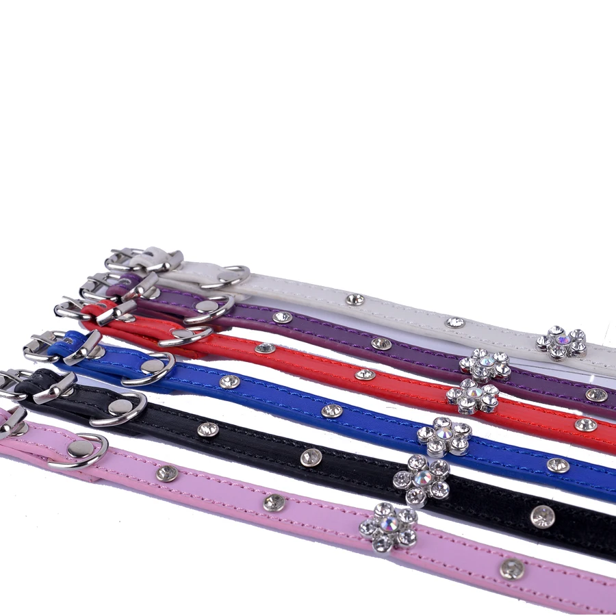 Fashion Pu Leather Cat Collar Rhinestone Flower Charm Crystal Studded Collars For Cats Small Pet Dog Cat Supplies Fashion Pu Leather Cat Collar Rhinestone Flower Charm Crystal Studded Collars For Cats Small Pet Dog Cat Supplies