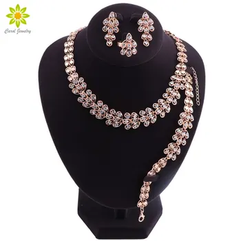 

Rose Gold Color Nigerian Wedding African Beads Jewelry Set For Women Crystal Necklace Fashion Jewellery Sets