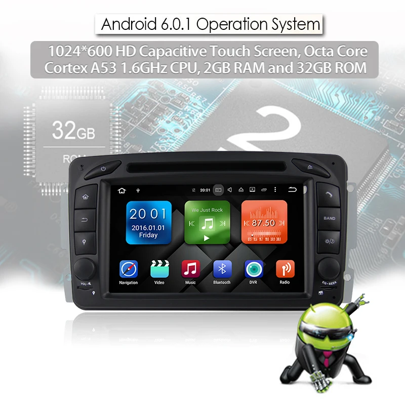 Sale Android6.0/2G RAM/32G ROM/8Core/2Din For Mercedes/Benz/W209/203 Car DVD Player GPS Multimedia Bluetooth WiFi 3G TV Fast Boot SD 6