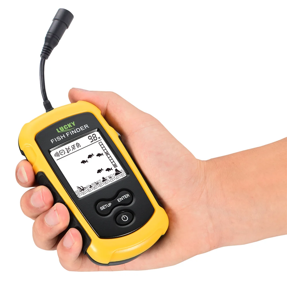 أعمق سونار Fishfinder محظوظ FF1108-1 المحمولة سونار إنذار صياد السمك السونار 0.7-100 M محول الاستشعار عمق مكتشف