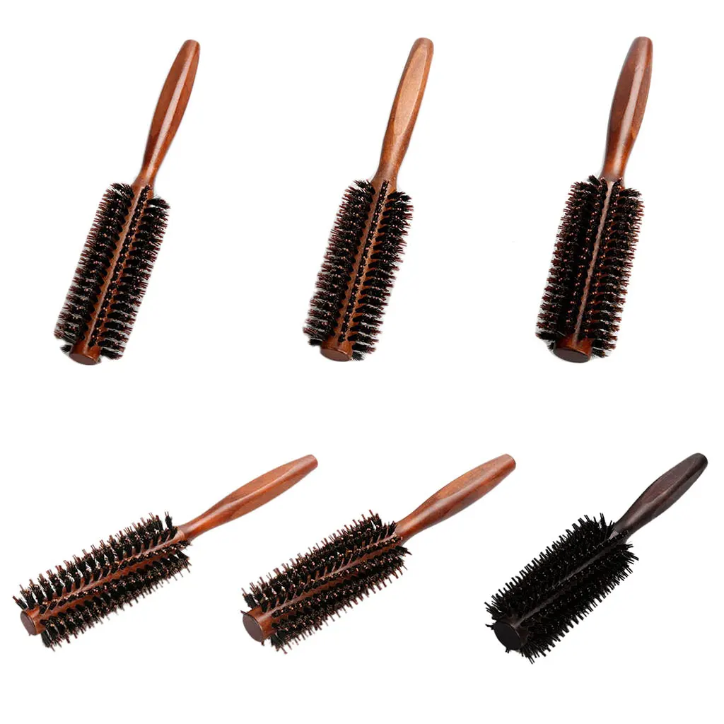 

6 Types Straight Twill Hair Comb Natural Boar Bristle Rolling Brush Round Barrel Blowing Curling DIY Hairdressing Styling Tool