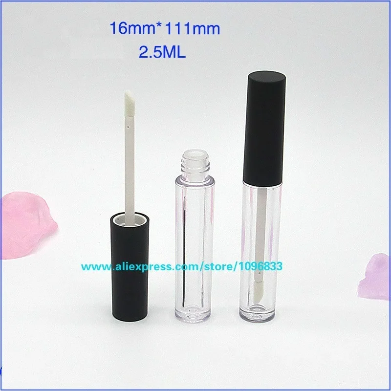2.5ML Empty Round Lip Gloss Glaze Tube Small Cosmetic Sample Packing Container Clear Matte Black Cap 50 Units/Lot | Красота и