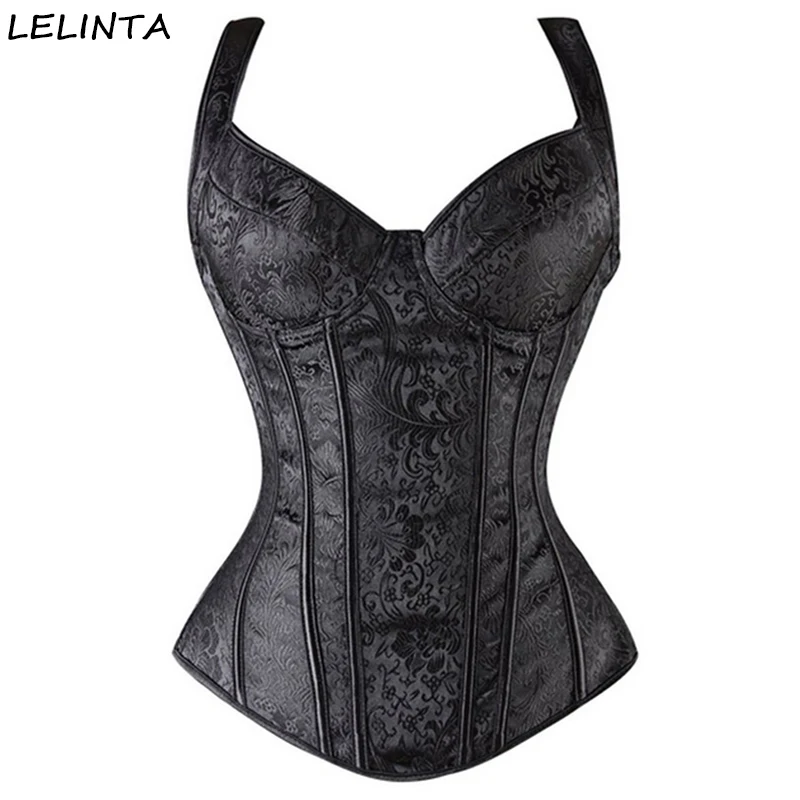 Najtaniej LELINTA damski czarny gorset waist trainer gorsety i gorsety kamizelka zasznurować bez kości push up Overbust szczupły pas wyszczuplający w talii gorset