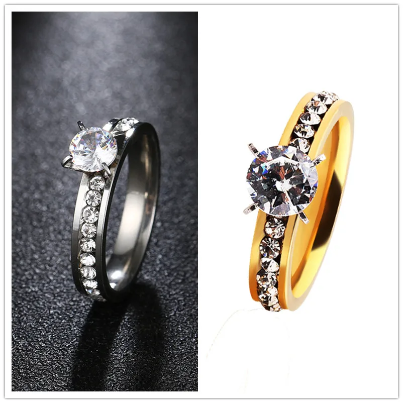 QianBei титановые кольца из нержавеющей стали для женщин круг модное украшение из фианита R12