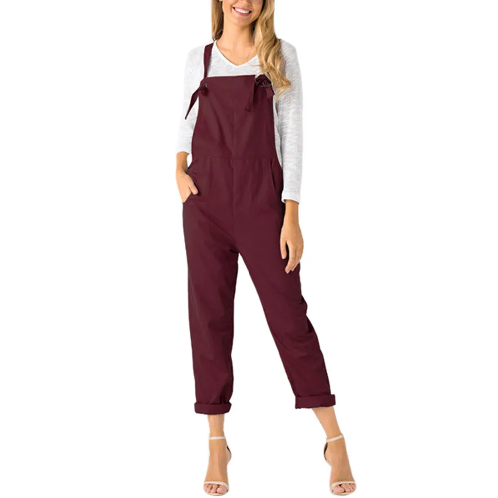 Women Loose Dungarees Loose soft and comfortable Long Pockets Rompers ...