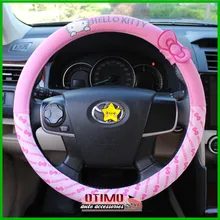 Car Styling Hello Kitty Car Steering Wheel Cover Cartoon Cute Pink Hello Kitty Profile Universal Interior Accessories Set Women