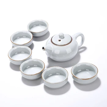 

Chinese Ge kiln crack tea set,6 tea cups and 1 tea pot, Kung Fu teaset..The most creative China gift,Ceramic Drinkware puer