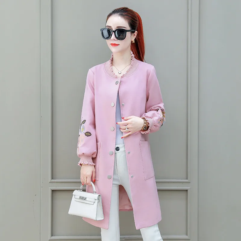 Manteau Lq299 Nouveau Automne Single Veste De Breasted vent Femme Dentelle pink Coupe yellow 2018 Col En Long Mode Moyen Brodé Blue T3lF1KJc