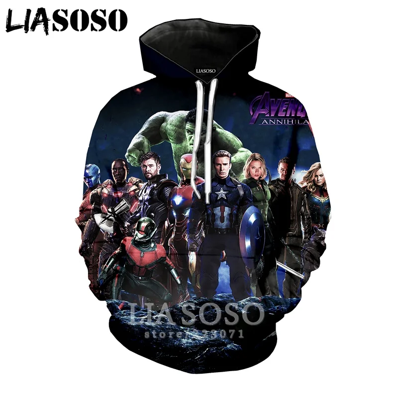 LIASOSO 2019 Winter New Men Women Sweatshirt 3D Print Latest Movie Avengers Endgame Hoodie Long Sleeve Casual Pullover B008-04