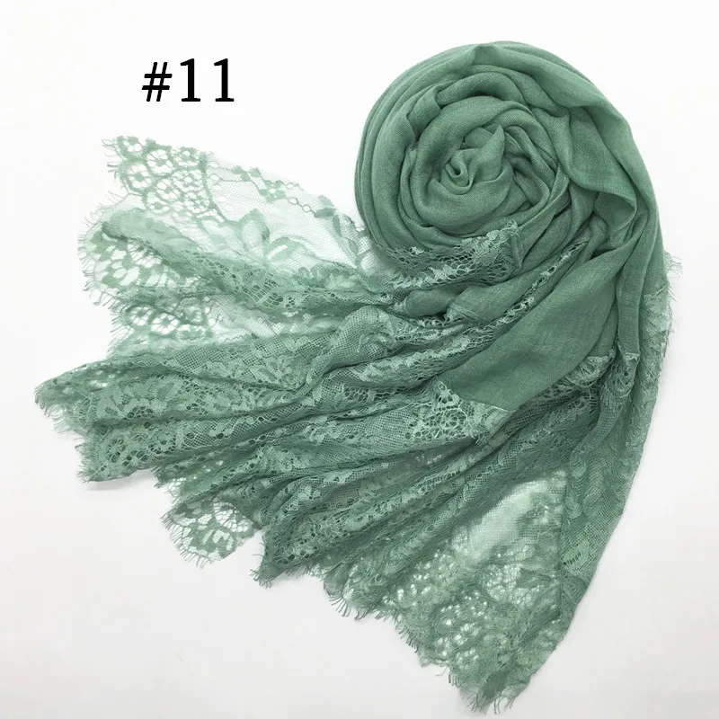 30 цветов модный роскошный кружевной шарф Хиджаб Женский Простой макси платок вышитый цветок кружевной платок красивый мусульманский шарф хиджаб - Цвет: COLOR 11
