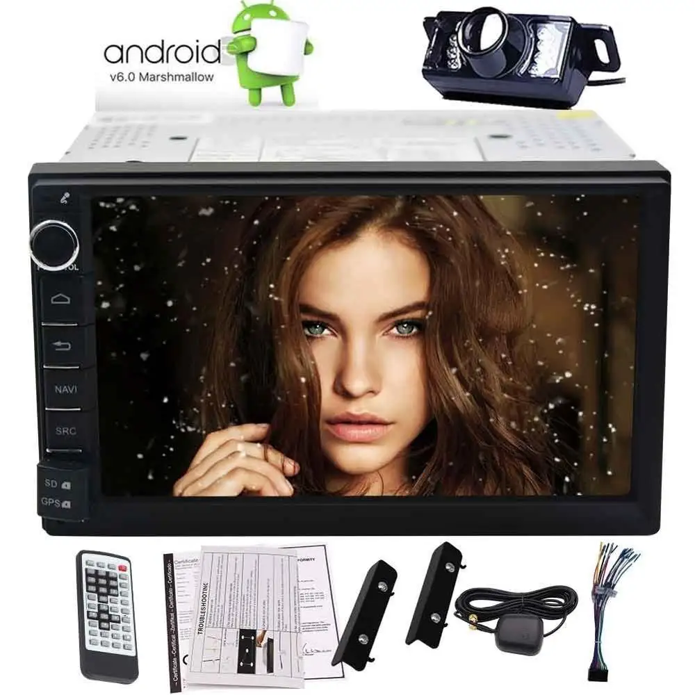

7" Android 6.0 2 Din Car Stereo GPS Navigation Head Unit Bluetooth GPS FM Radio Support WiFi/1080p/OBD2/4G Free Rearview Camera