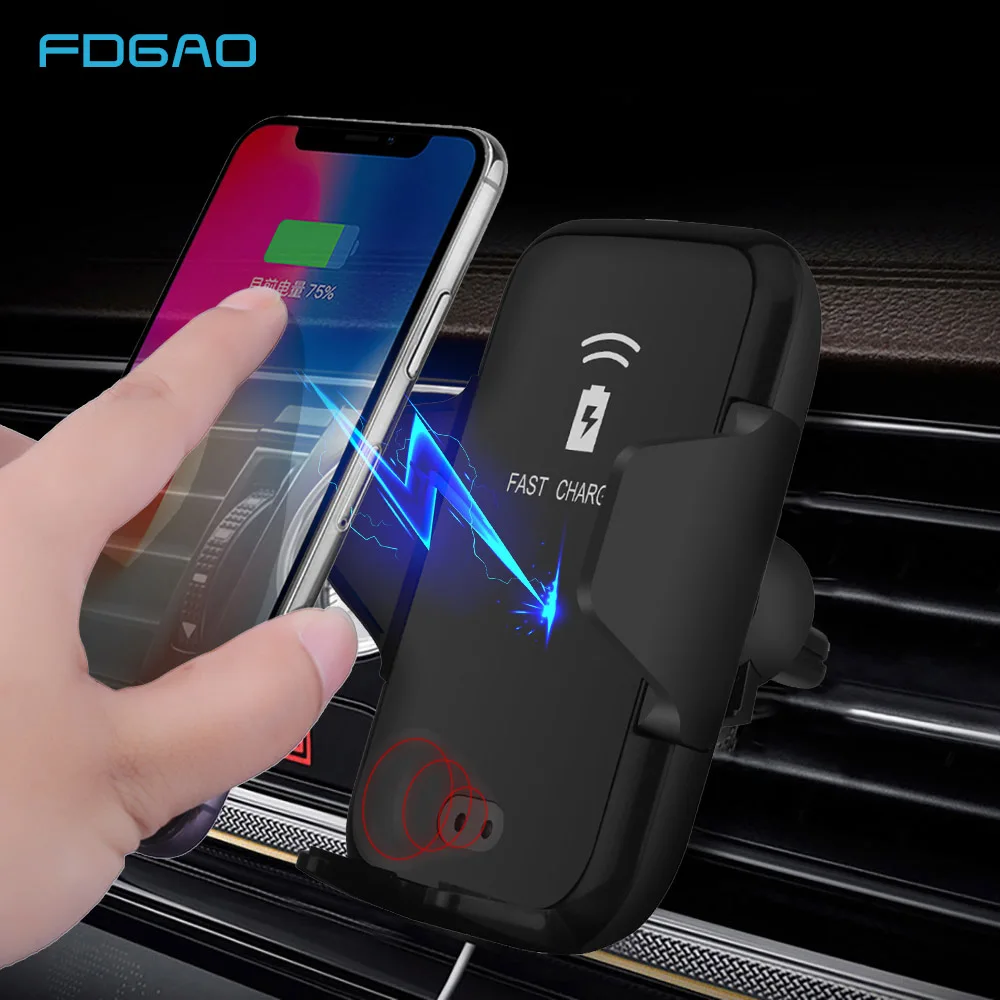 

FDGAO Qi Automatic Car Wireless Charger for iPhone X XS XR 8 10W Fast Charging Infrared Sensor USB Charger For Samsung S8 S9 S10