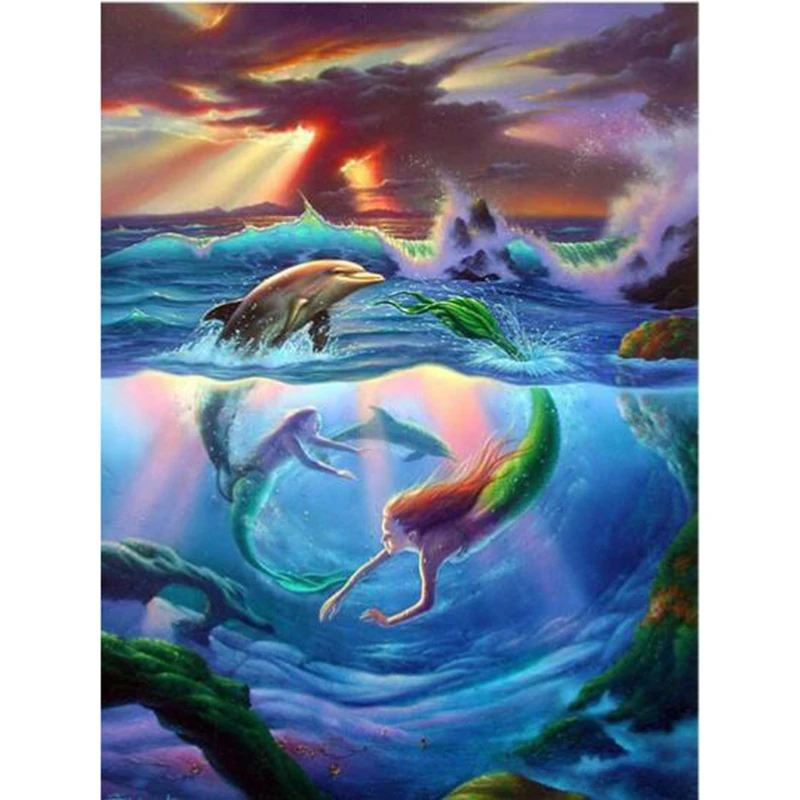 

NEW Mermaid Diamond Painting Cross Stitch 5D DIY Diamond Embroidery Animals Full Drill Mosaic Decoration Home Decor Gifts L1083