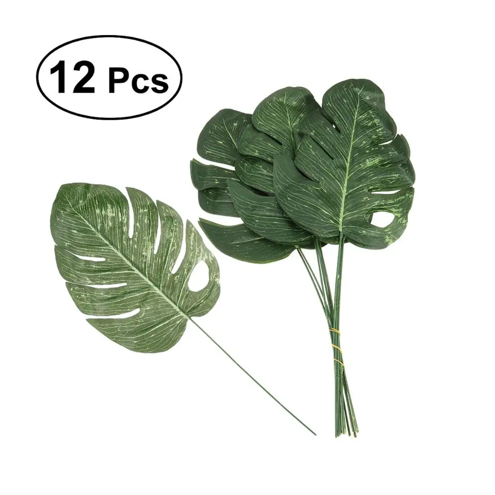 

12Pcs Big Size Green Simulation Flowers Artificial Plants Fake Monstera Leaves Home Decoration