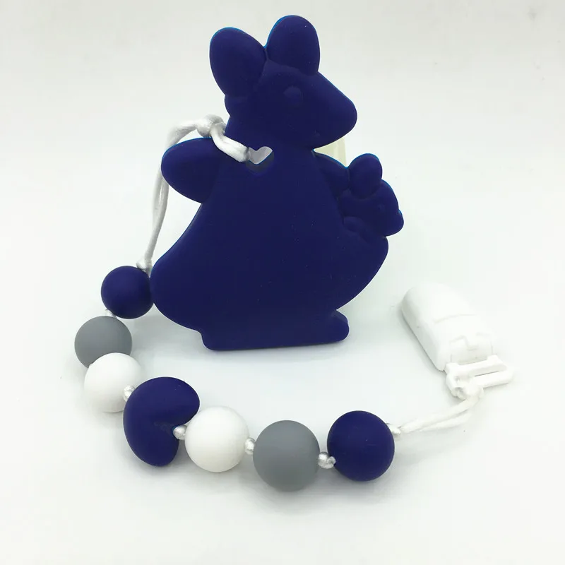 

bpa Kangaroo Silicone baby Teething pendant clips silicone Teething Pacifier Clip with large Kangaroopendant heart chew beads