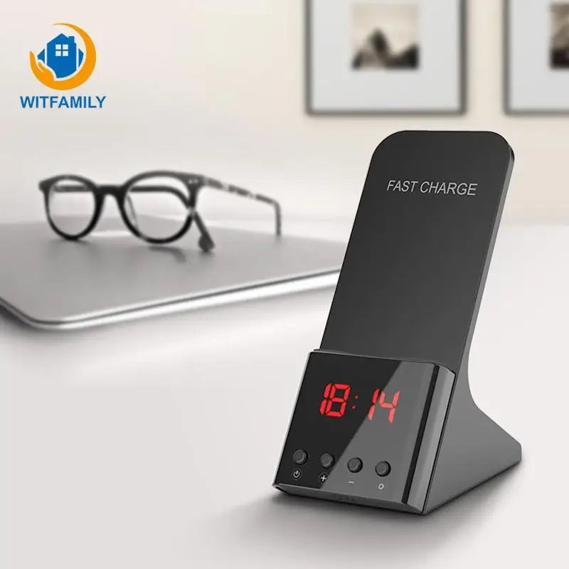 

Multi-function Alarm Clock Wireless iPhone Charger Bedside Desktop Digital Electric LED Display Time clock of home decorate