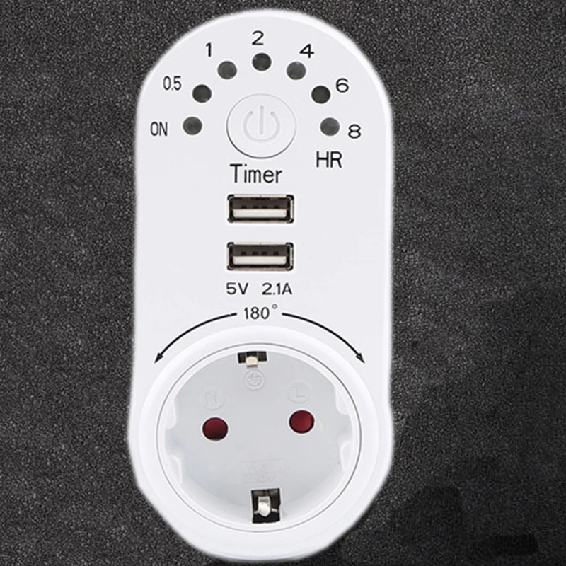 

220V Timer Switch USB 5V 2.1A Adapter Socket Outlet Plug-in Countdown Timer Socket Dual Energy Saving Electronic Time Controller