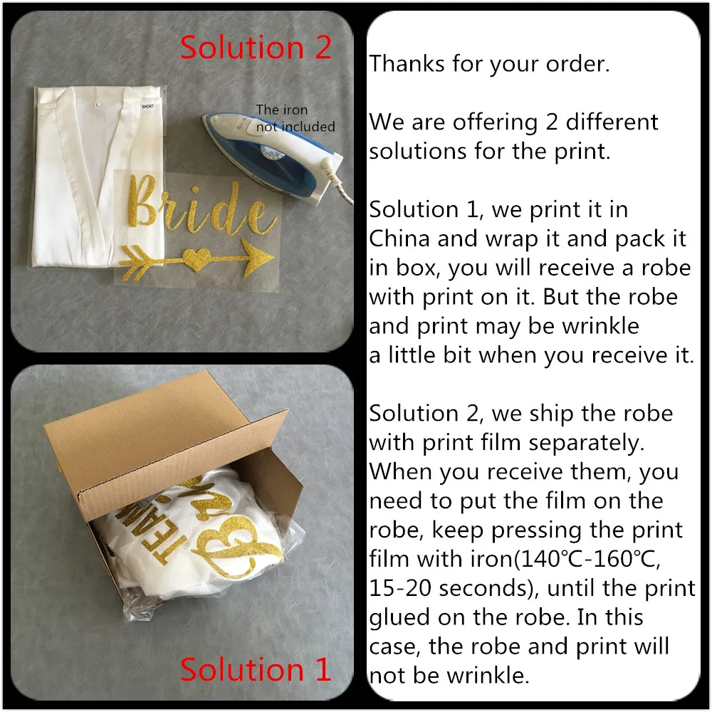 Women Bride Golden Glitter Print Kimono Robes Faux Silk Bachelorette Wedding Preparewear