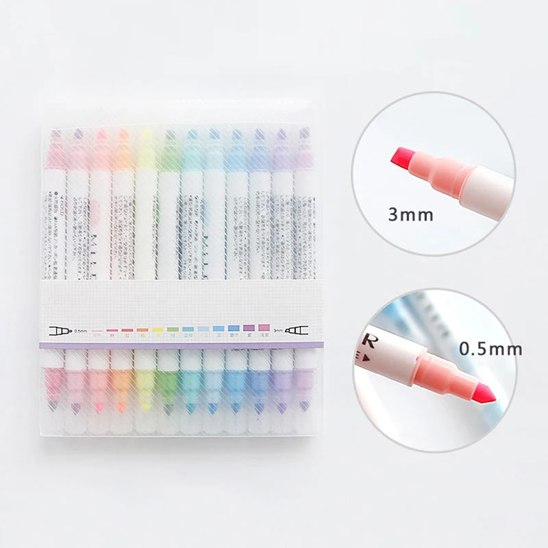 

12 Pcs/set Cute Art Highlighter Japanese Mildliner Pens Mild liner Double Headed Fluorescent Pen Drawing Mark Pen Stationery