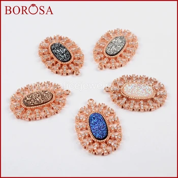 

BOROSA Fashion 10PCS Rose Gold Color CZ Micro Pave Crystal Man-made Druzy Pendant Copper Charms for Earrings Jewelry WX884