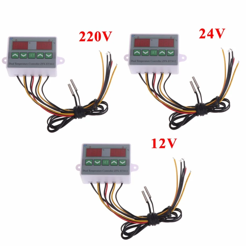 

Temperature Controller 220V 12V 24V Digital Dual Temperature Controller Thermostat Incubator Dual Probe
