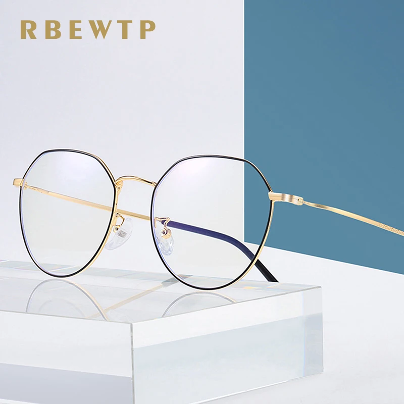 

RBEWTP Round Frame Rose Gold Anti Blue Light Blocking Glasses led Reading Radiation-resistant Glasses Computer Gaming Eyewear