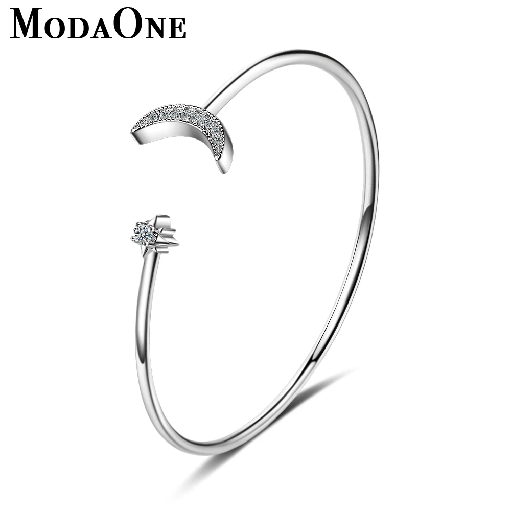 

ModaOne Star Moon Sterling Silve Bracelet Bangles For Women Girls AAAAA Zircon Jewerly Gift Pulseira Feminina SL109