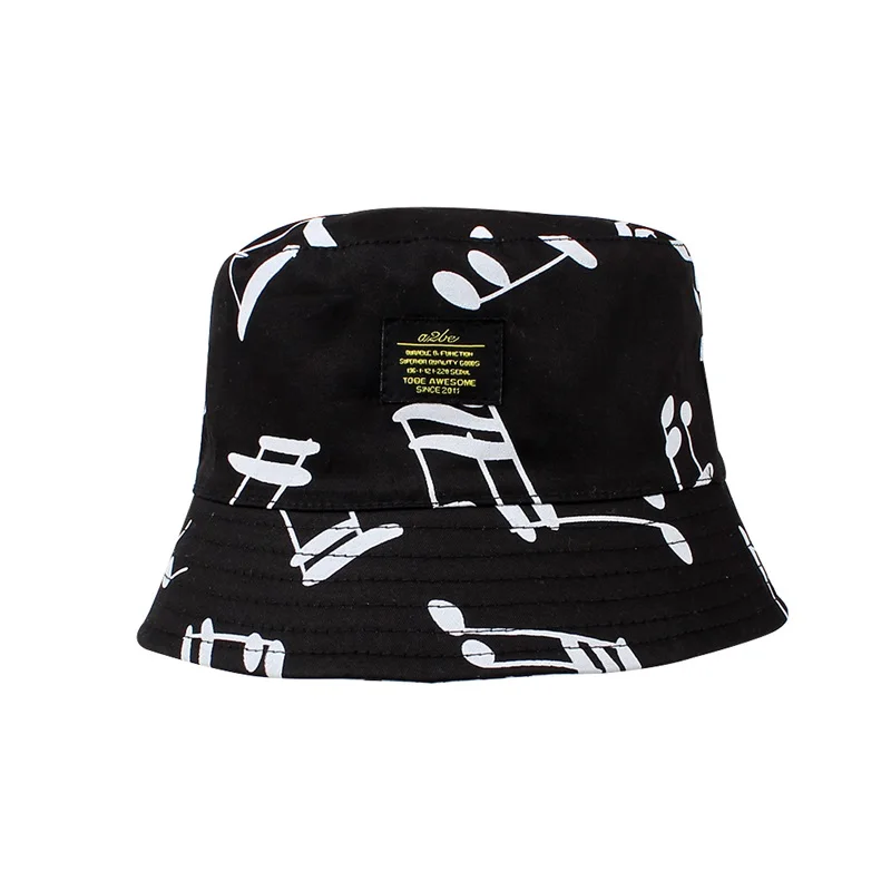 Both Side Cotton Print Kids Hat Music Spring Baby Sun Cap Casual Kids Bucket Hat Summer Panama Cap Fashion Baby Boys Clothing (4)