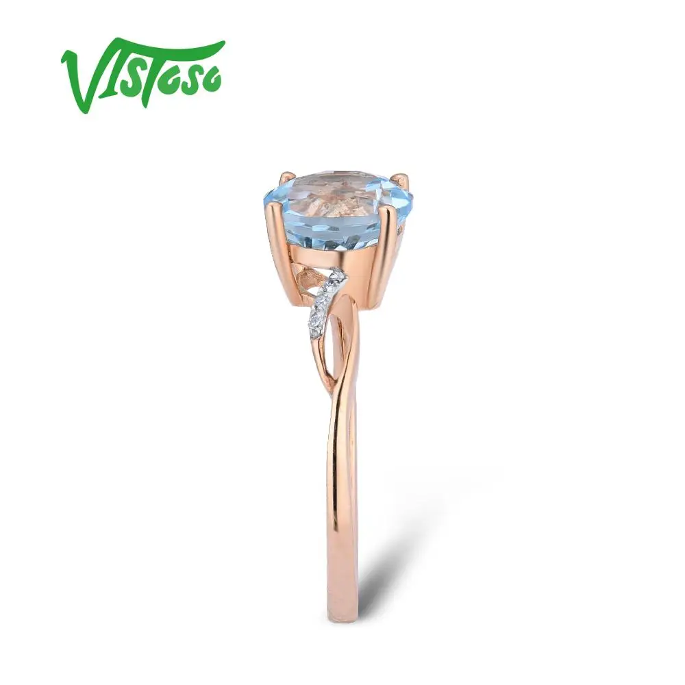 VISTOSO, ювелирный набор для женщин, чистый, 14 к, 585 розовое золото, сверкающий, голубой топаз, бриллиантовые серьги, кольцо, кулон, набор, хорошее ювелирное изделие