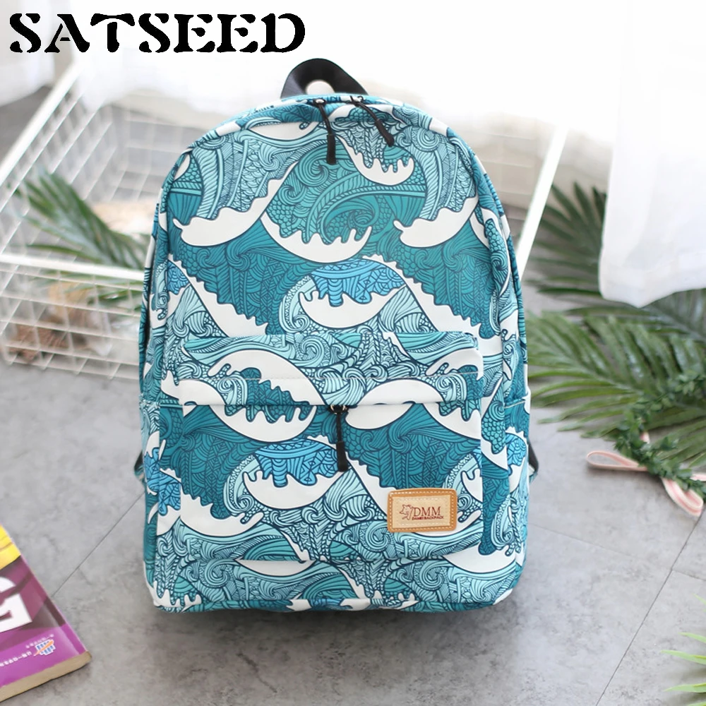 

Japanese Wind Wave Printing Bag Korean Version Nylon Waterproof Thickened Leisure Backpack College and Middle School Bag