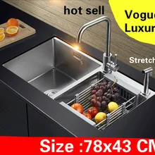 Квартира Роскошные кухня ручная раковина двойной паз сделать блюда 304 нержавеющая сталь vogue Лидер продаж 780x430 мм