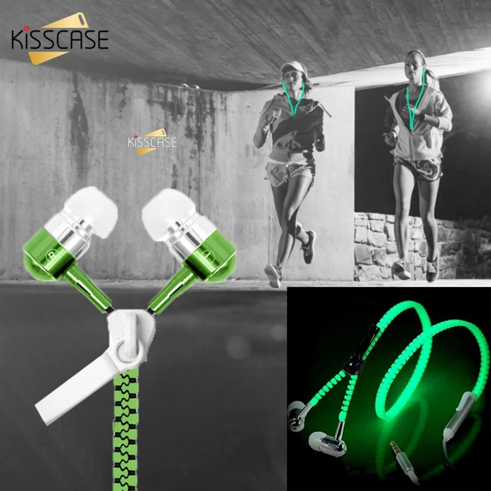 

KISSCASE 3.5mm Luminous Sporting Earphone In-ear Earphones Color Zipper Wire Sport Earbuds Hi-Fi Headphones audifono auriculares