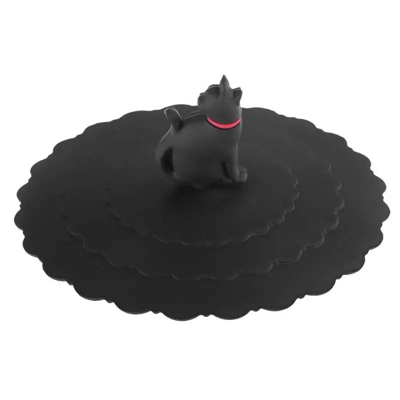 Противопылевые силиконовые крышки для чайная чашка с крышкой Герметичная, силиконовая крышка для чашки термостойкие многоразовые герметичные крышки кухонные аксессуары - Цвет: black cat