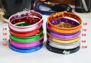 

10pcs 8*100mm+15X300mm Metallic PU Leather Pet Dog Collar DIY Pet Name by 8mm Slide Letters Charms, 10 Colors Choose, Wholesale