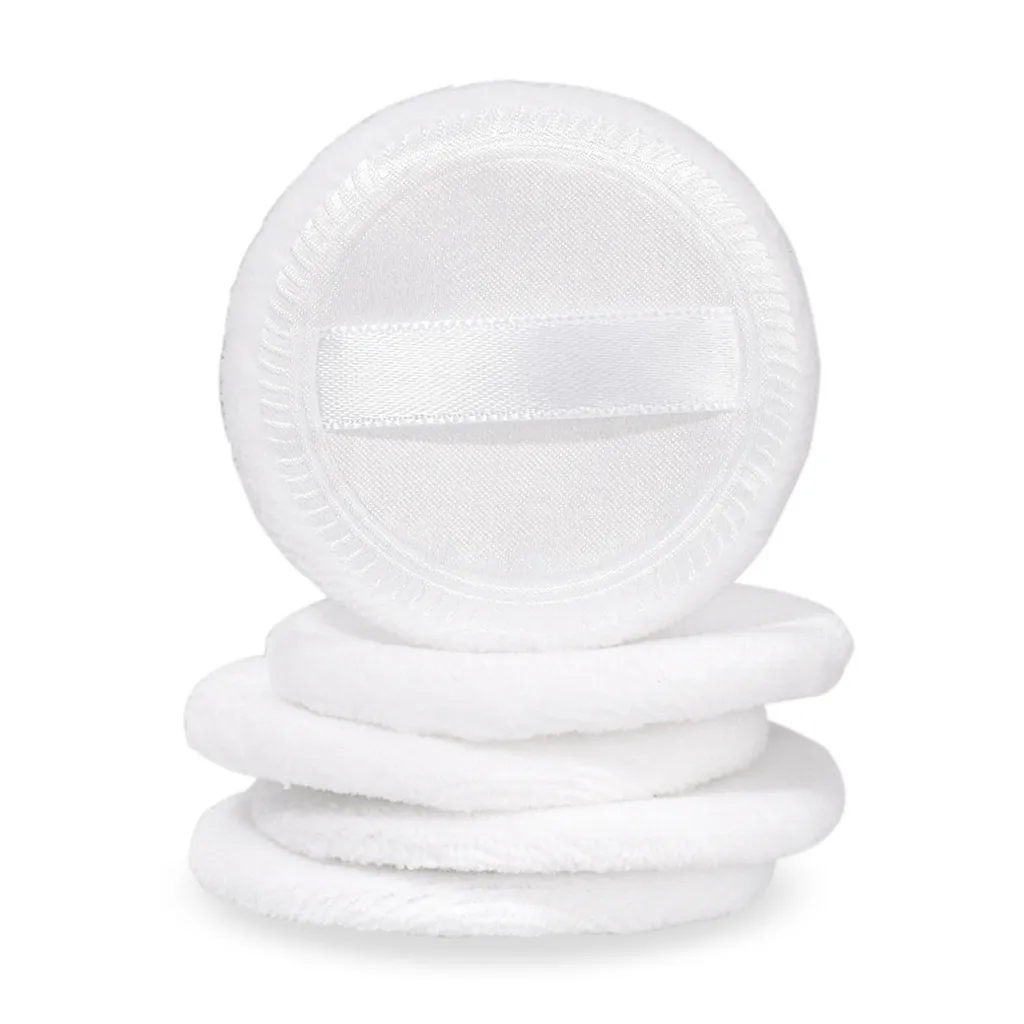 5Pcs Soft Cotton Makeup Blusher Powder Puff With Ribbon Strap Blush Loose Powder Blending Puff
