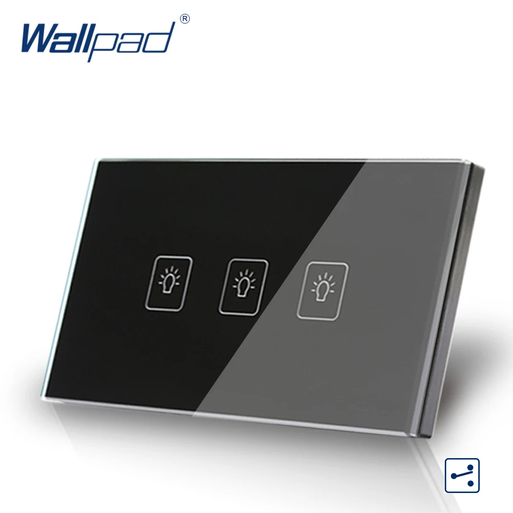 Панель сенсорного настенного переключателя 110 х72 мм 240 118 в|3 gang|crystal glass touch wallcrystal