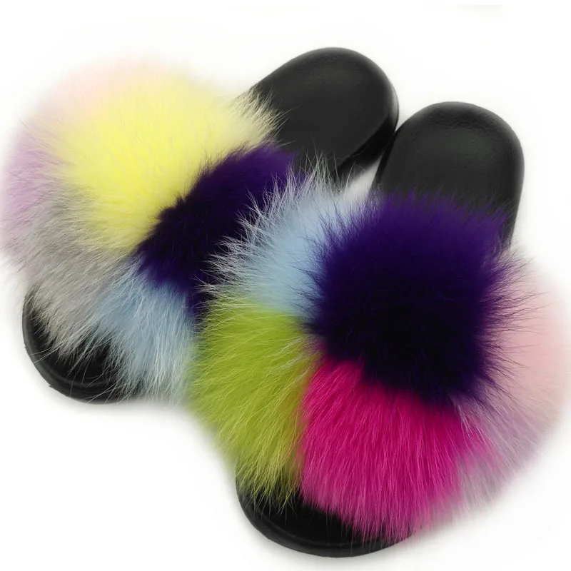 

Elegant Woman Shoes Summer EVA Soft Sole Women Slippers Different Colors Real Fox Fur Ladies Shoes Beautiful Slippers Shoes