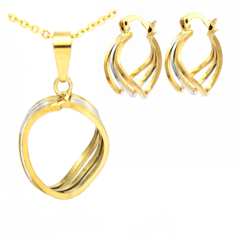 Fashion Stainless Steel Jewelry Sets Two Tone Trendy Pendant Necklace