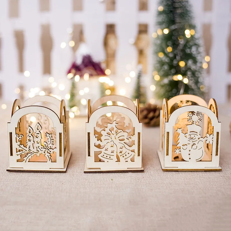 

Christmas Decorative Lanterns Wooden Candlestick Decor Ornaments Christmas Tree Hanging Home Table Wedding Candlesticks Gift