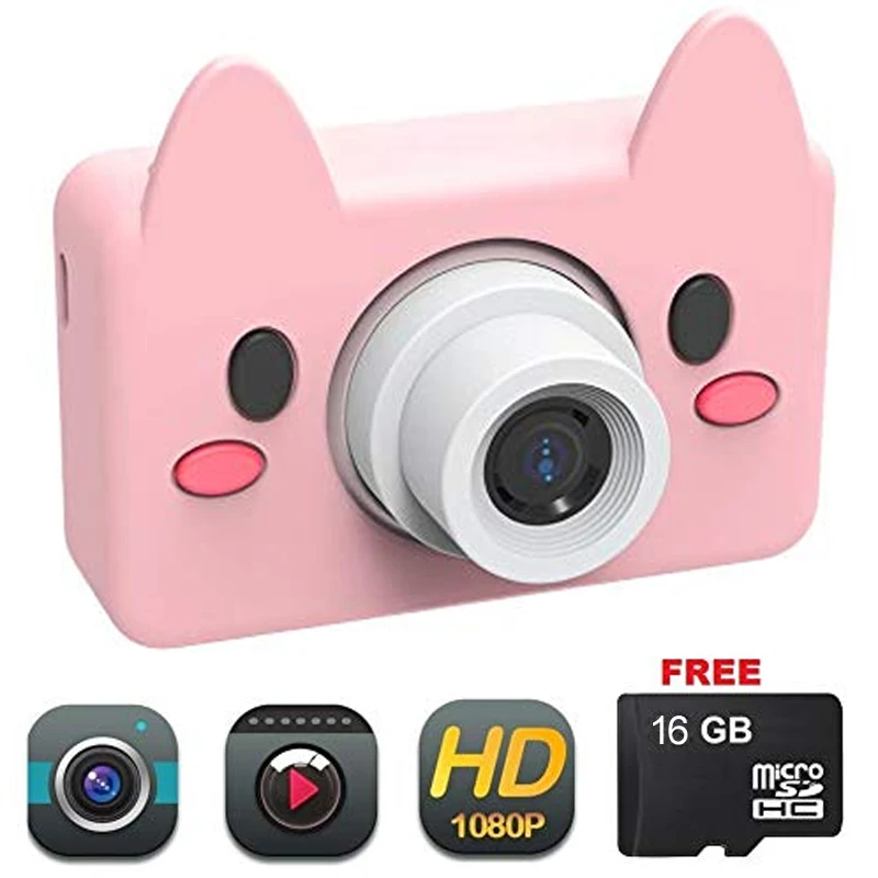 

Camera lens for Kids Toy Pig Camera HD 8MP Video Digital Camera Camcorder for Girls and Boys Includes 16gb microSD Card
